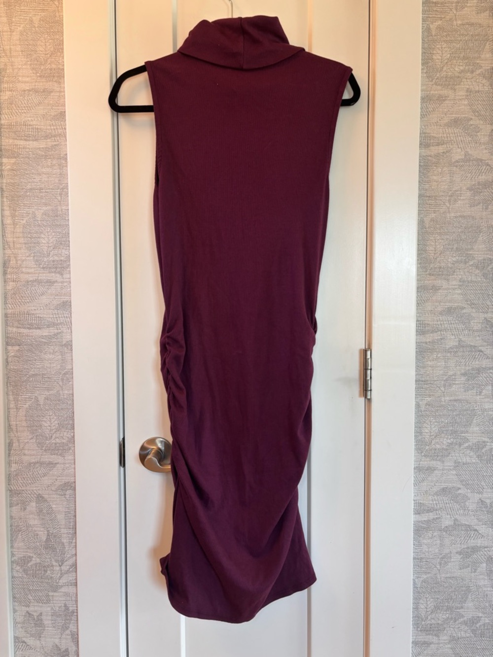 NWT Evereve Michael Stars Ruched Turtleneck Mini Dress Plum Ribbed Sleeveless L - Picture 6 of 8